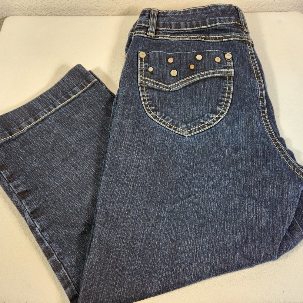 Gloria Vanderbilt Stretch Jeans Size 6 Blue Cropped Leg Embelished Pockets - Picture 13 of 13